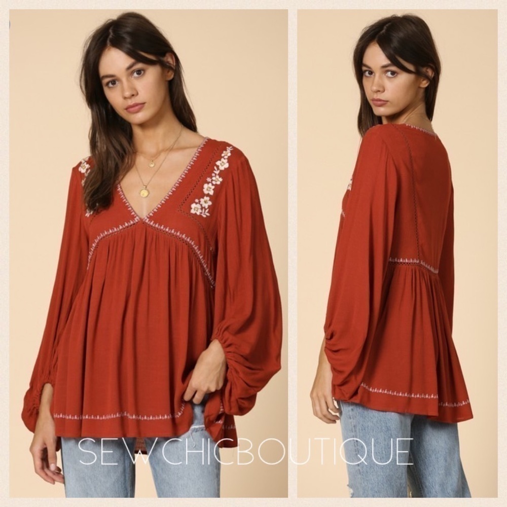 Beautiful Brick Red Embroidered Tunic